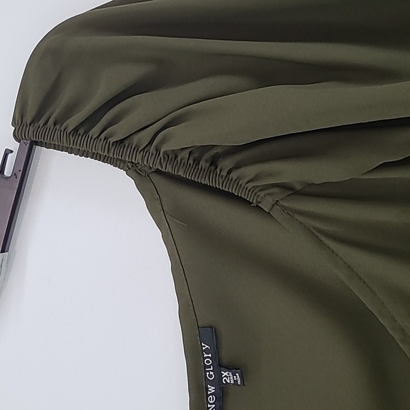 NEW GLORY Women's Green Peasant Blouse Lace Up Front with Bell Sleeves -Size 2X - Picture 5 of 12